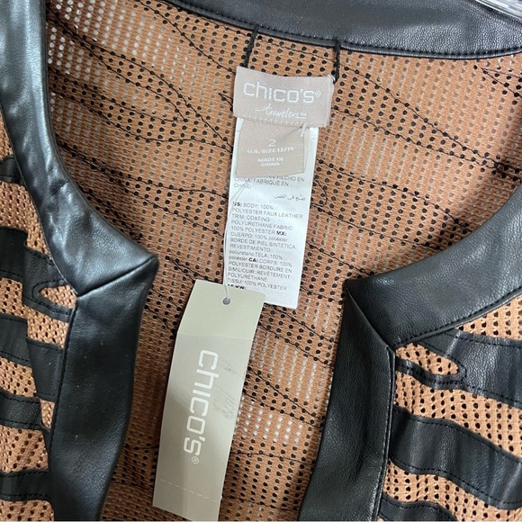 Chico’s Jacket Women 12 14 2 Large Mesh Striped Zebra Brown Cover Up B11 - Picture 4 of 8